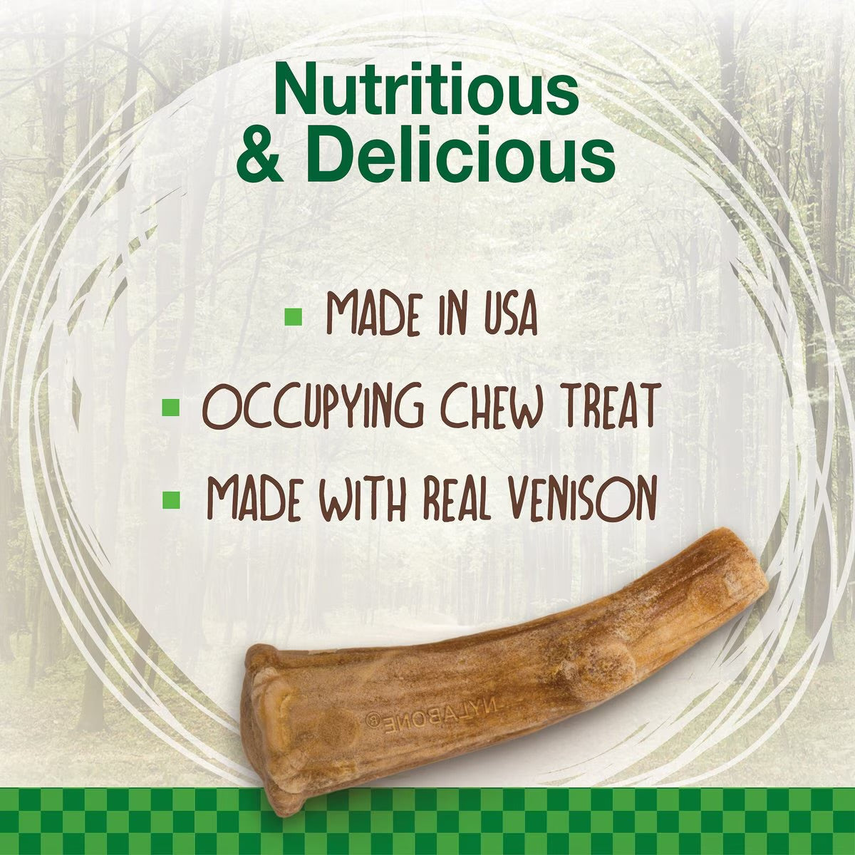 Nylabone Healthy Edibles WILD Antler Natural Long Lasting Venison Dog Chew Treats, Medium, 2 count