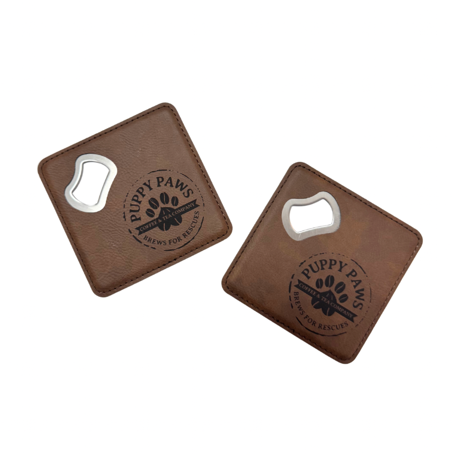 Set of 2 - 4" X 4" Square Leatherette Bottle Opener Coaster