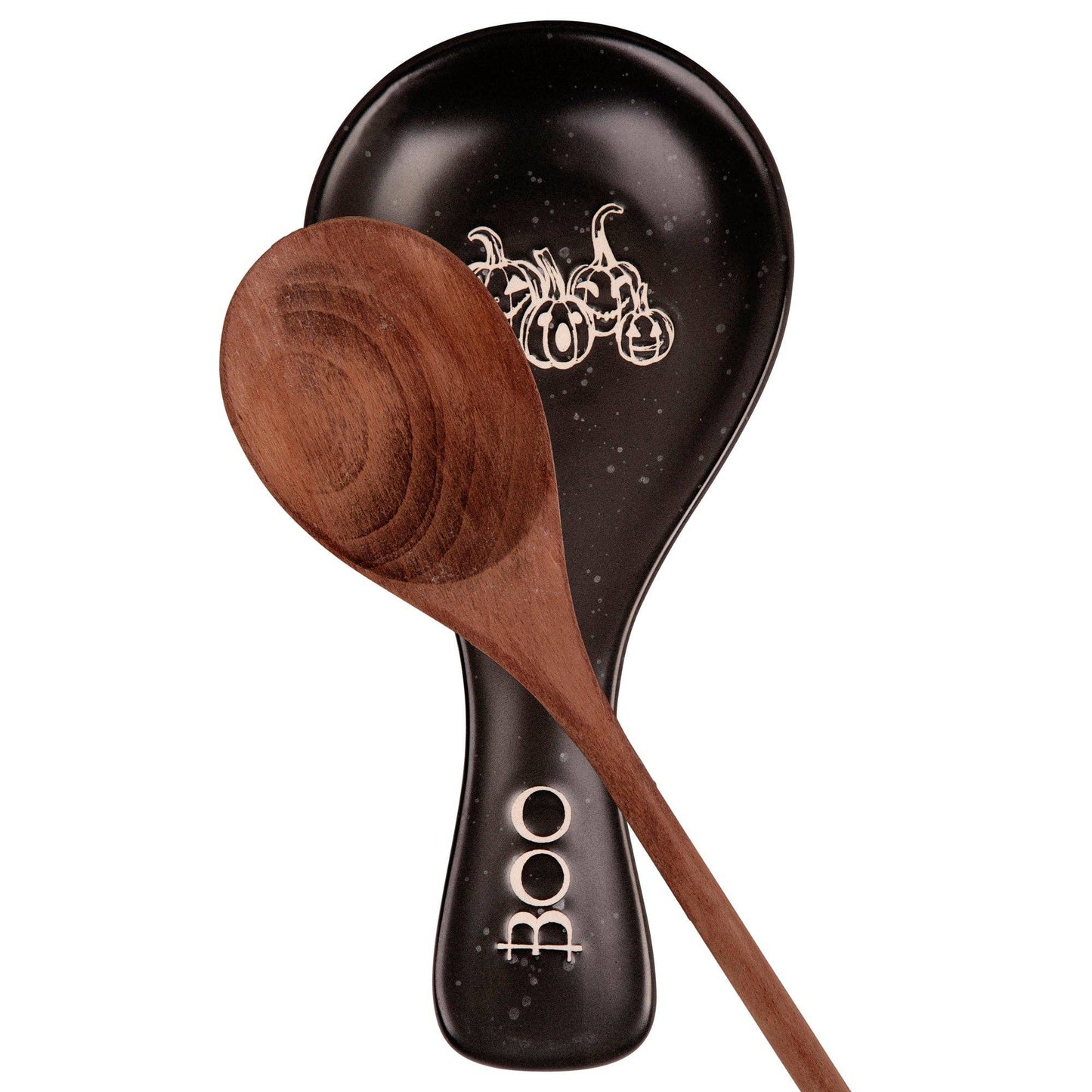 Home Essentials and Beyond - 11in Black Pumpkin Skeleton Spoon Rest