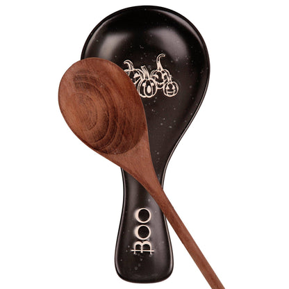 Home Essentials and Beyond - 11in Black Pumpkin Skeleton Spoon Rest