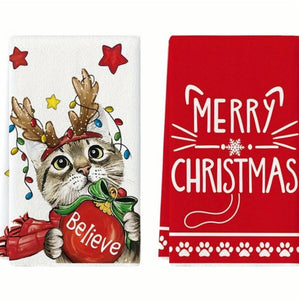 Dish towels (2 PCs) Christmas Cat