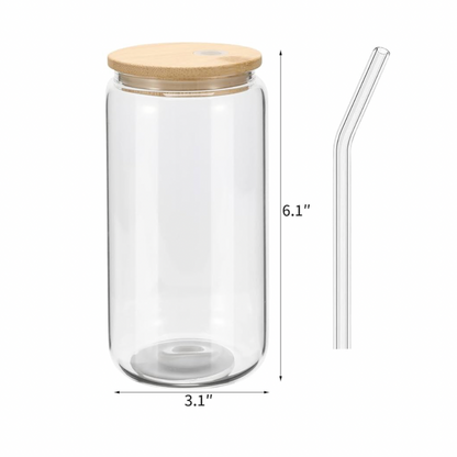 Glass tumbler with Bamboo Lid and Glass Straw