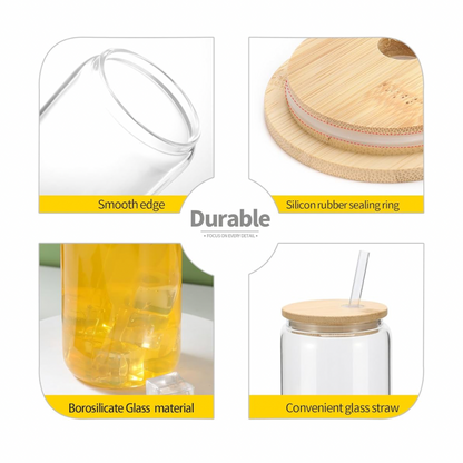 Glass tumbler with Bamboo Lid and Glass Straw