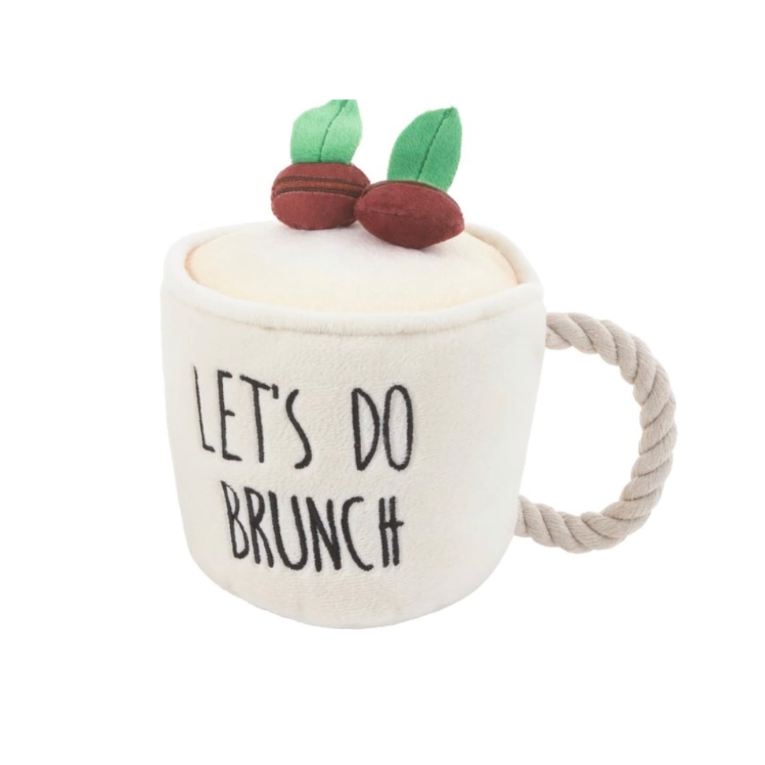 Brunch Coffee Plush with Rope Squeaky Dog Toy