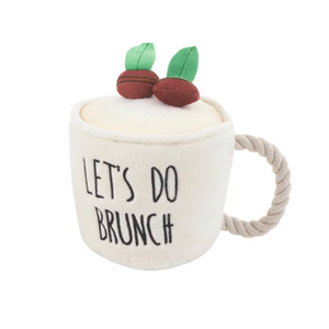 Brunch Coffee Plush with Rope Squeaky Dog Toy