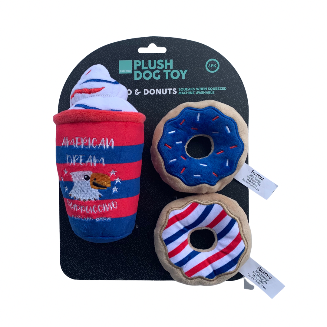 Puppucino & Donuts Squeaky Plush Dog Toy Set - American