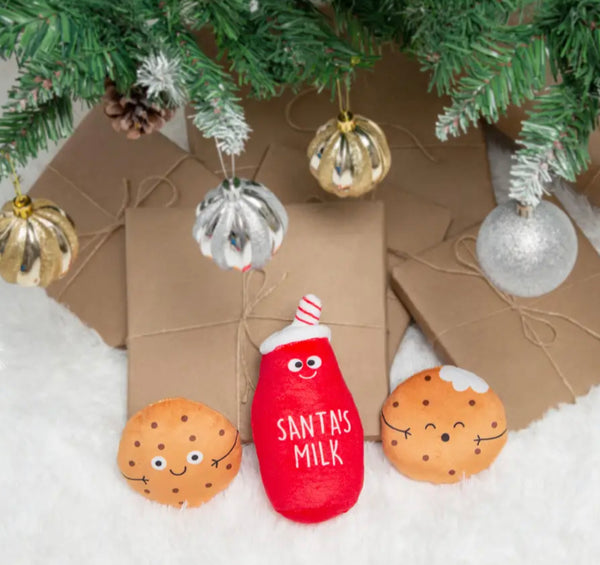 Santa’s milk and cookies dog toy