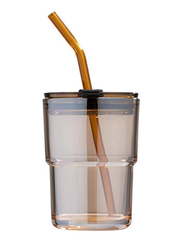 Glass Cup With Lid & Glass Straw